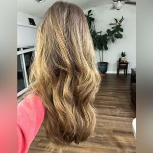 Long Dark Ombré Synthetic Wig with French bangs